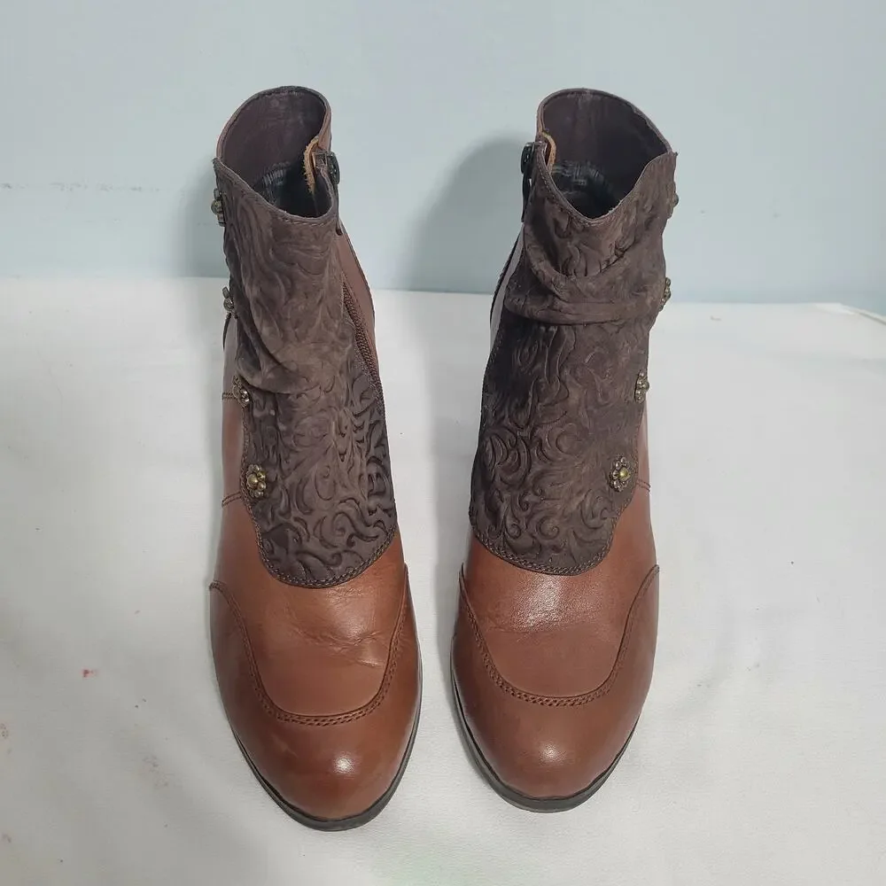 L'Artiste Belgard Bootie In Brown Hand Painted Leather & Embossed Suede Size 41 - Picture 7 of 7